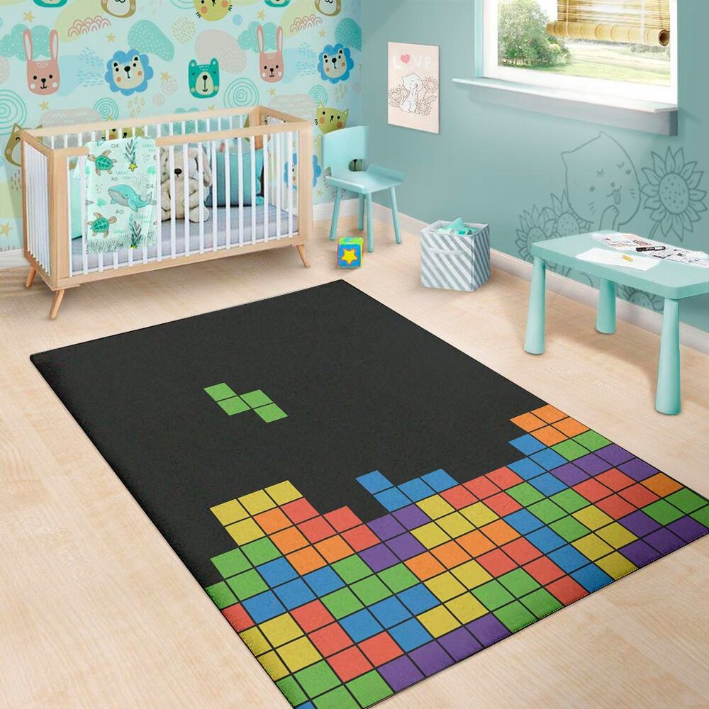 Colorful Brick Puzzle Video Game Print Area Rug Floor Decor colorful brick puzzle video game print area rug floor decor 5615