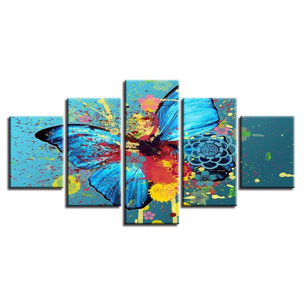 Colorful Butterfly - Abstract Animal 5 Panel Canvas Art Wall Decor colorful butterfly abstract animal 5 panel canvas art wall decor 4216