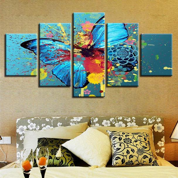 Colorful Butterfly - Abstract Animal 5 Panel Canvas Art Wall Decor colorful butterfly abstract animal 5 panel canvas art wall decor 4243