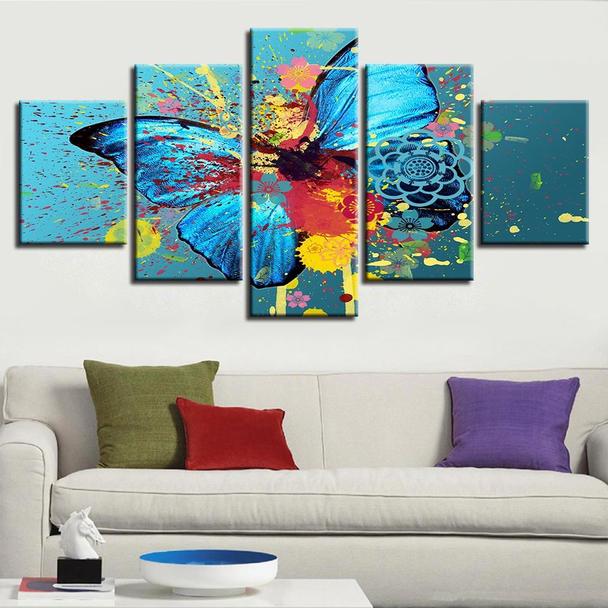 Colorful Butterfly - Abstract Animal 5 Panel Canvas Art Wall Decor colorful butterfly abstract animal 5 panel canvas art wall decor 5223