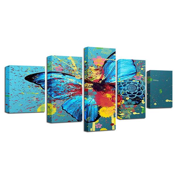 Colorful Butterfly - Abstract Animal 5 Panel Canvas Art Wall Decor colorful butterfly abstract animal 5 panel canvas art wall decor 5676