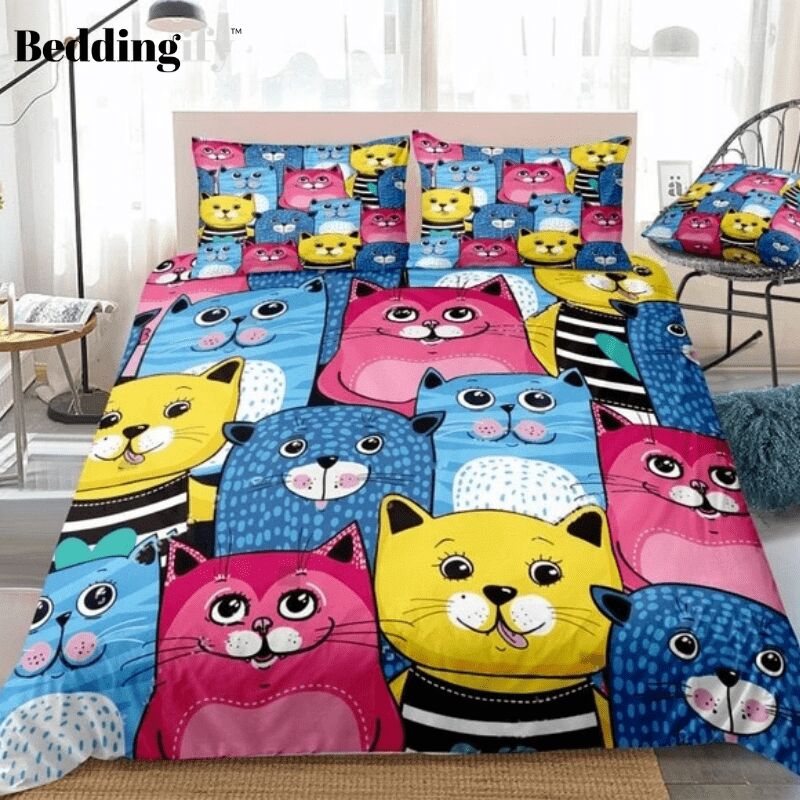 colorful cats my heart duvet cover bedding set 8179
