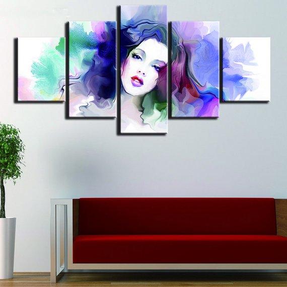 colorful cute girl beautiful abstract 5 panel canvas art wall decor 3871