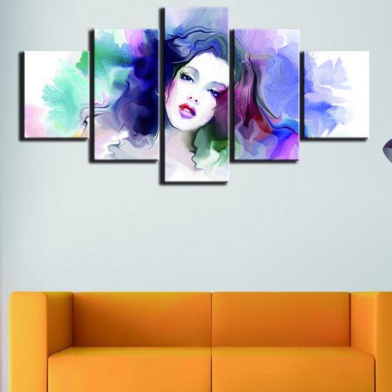 colorful cute girl beautiful abstract 5 panel canvas art wall decor 5722