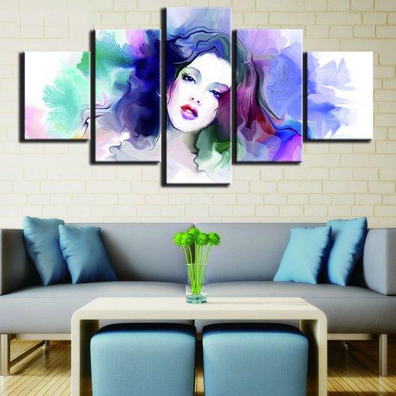 colorful cute girl beautiful abstract 5 panel canvas art wall decor 7694