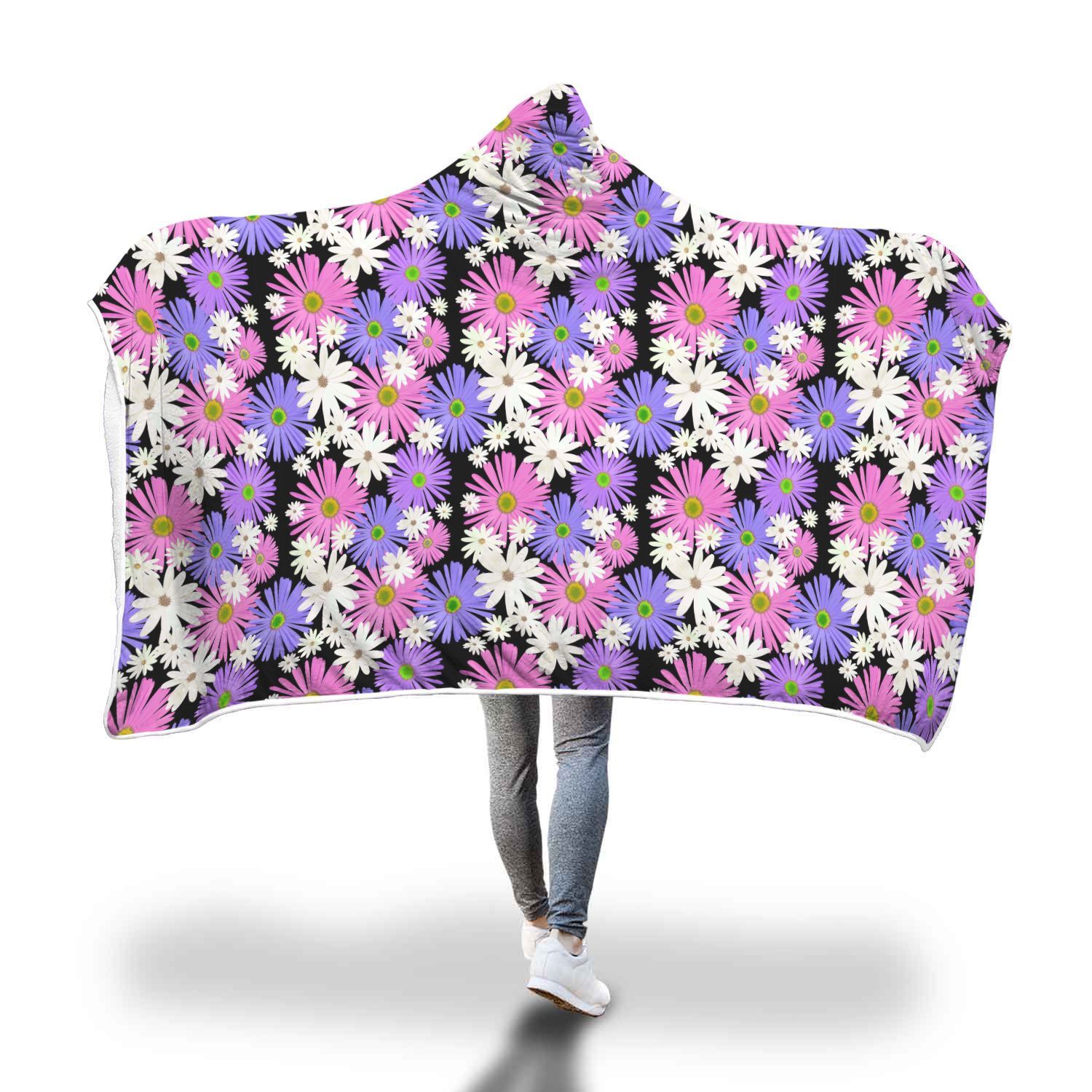 colorful daisy pattern print hooded blanket cloak blanket 4217
