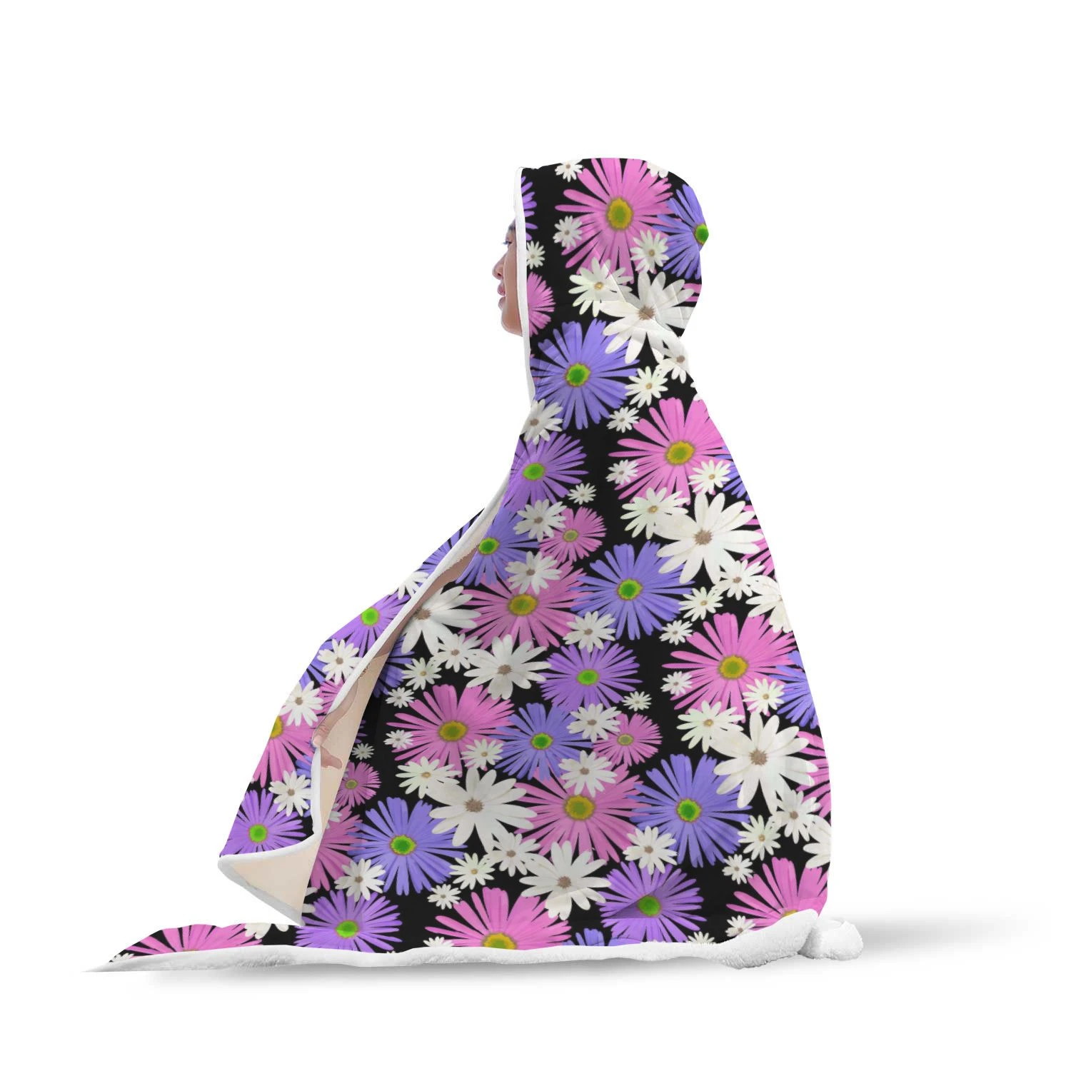colorful daisy pattern print hooded blanket cloak blanket 4548