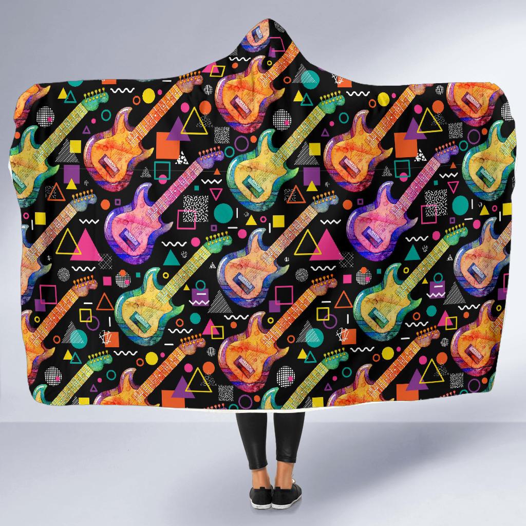 Colorful Electric Guitar Pattern Print Hooded Blanket Cloak Blanket colorful electric guitar pattern print hooded blanket cloak blanket 2250