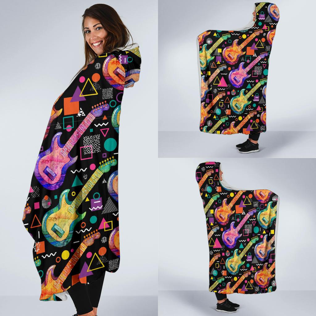 Colorful Electric Guitar Pattern Print Hooded Blanket Cloak Blanket colorful electric guitar pattern print hooded blanket cloak blanket 6715