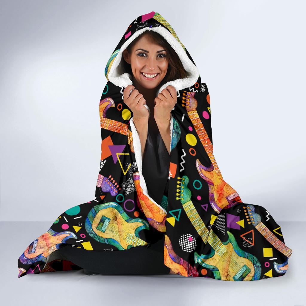 Colorful Electric Guitar Pattern Print Hooded Blanket Cloak Blanket colorful electric guitar pattern print hooded blanket cloak blanket 8212