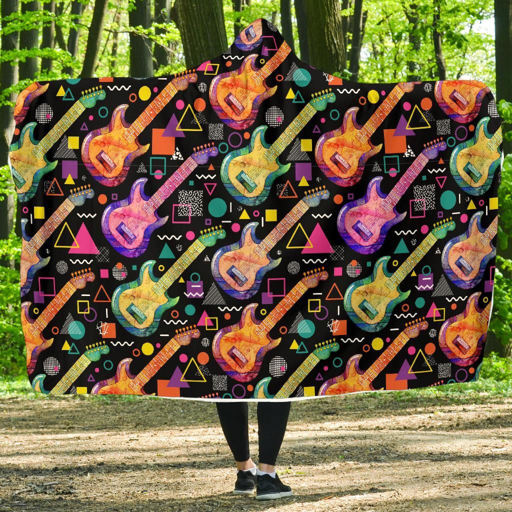 Colorful Electric Guitar Pattern Print Hooded Blanket Cloak Blanket colorful electric guitar pattern print hooded blanket cloak blanket 8718