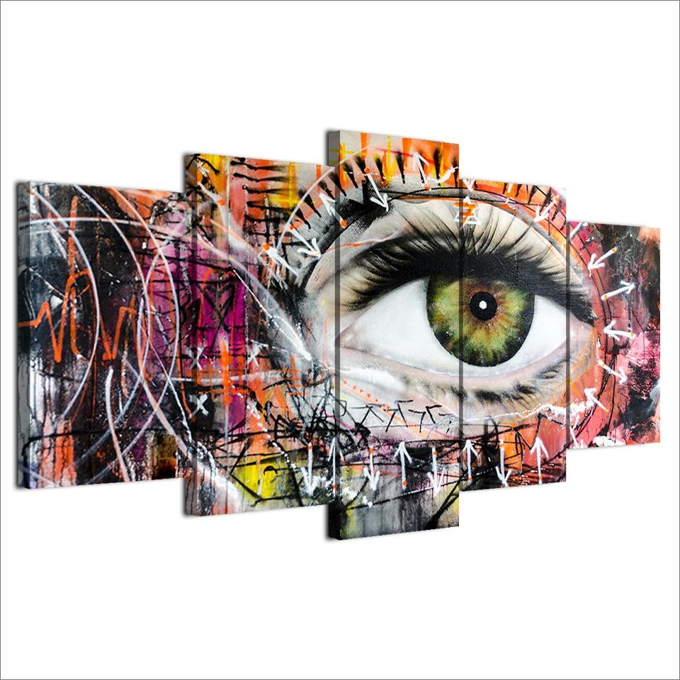 colorful eye graffiti abstract 5 panel canvas art wall decor 3725