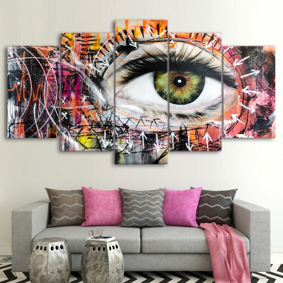 colorful eye graffiti abstract 5 panel canvas art wall decor 5477