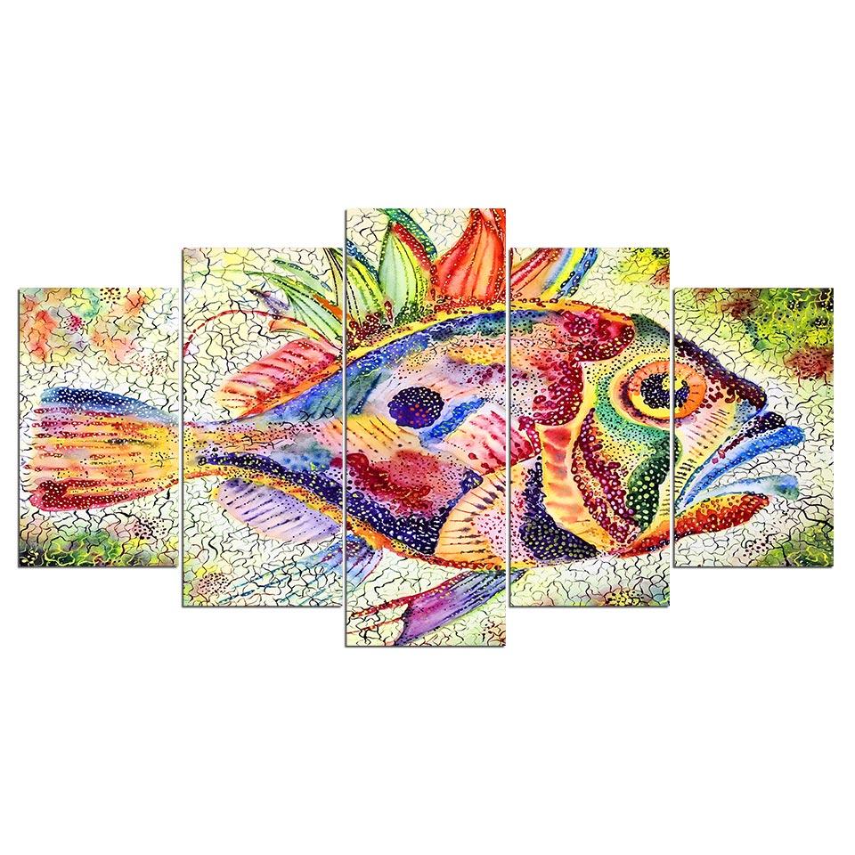 colorful fish abstract 5 panel canvas art wall decor 5778