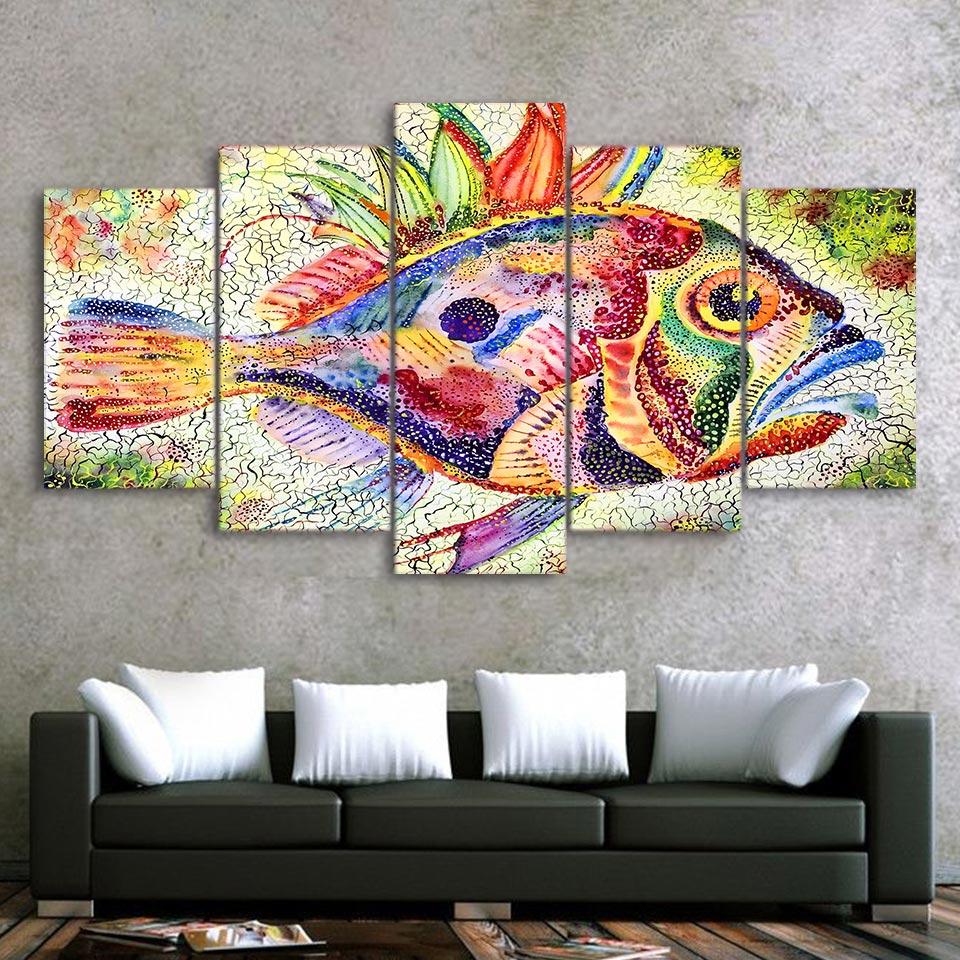 colorful fish abstract 5 panel canvas art wall decor 5894