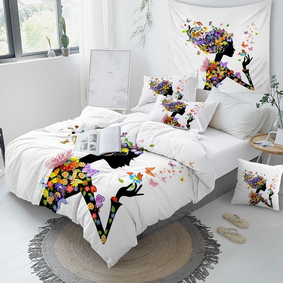 colorful floral black girl duvet cover bedding set 1783