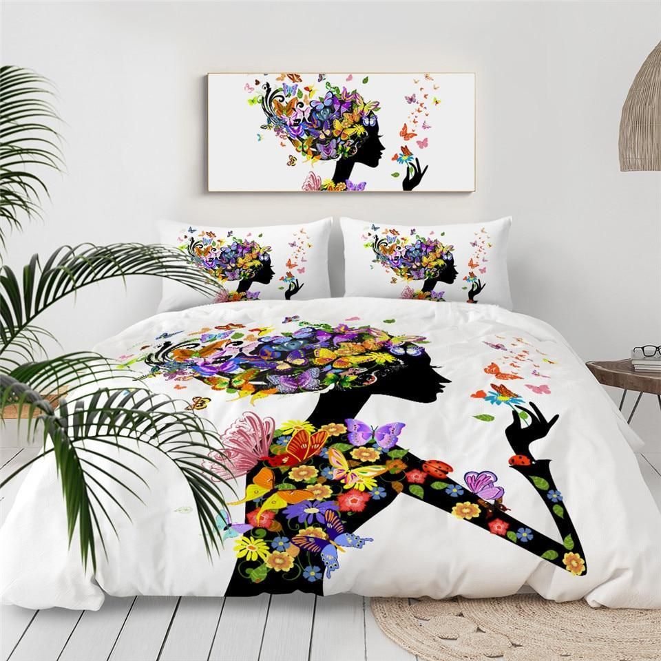 colorful floral black girl duvet cover bedding set 3674