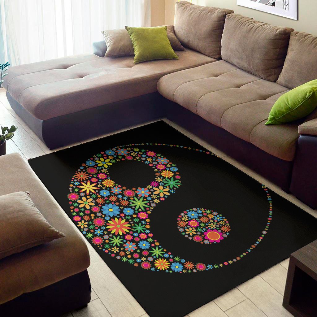 colorful flowers yin yang print area rug floor decor 5138