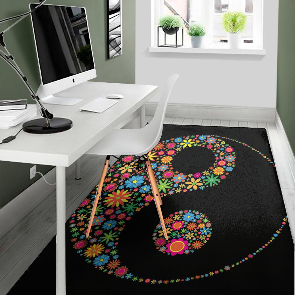 colorful flowers yin yang print area rug floor decor 8226
