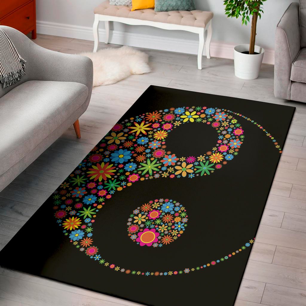 colorful flowers yin yang print area rug floor decor 8673