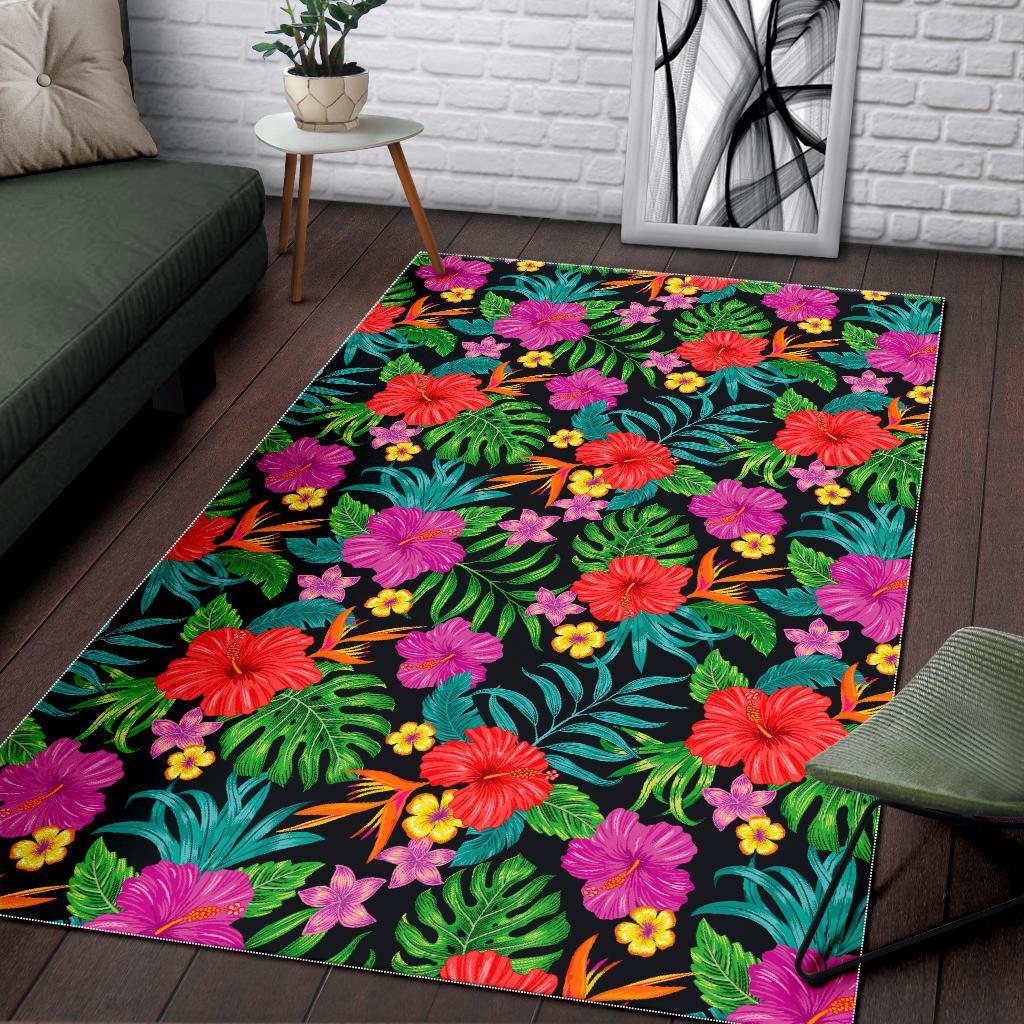 colorful hibiscus flowers pattern print area rug floor decor 2832