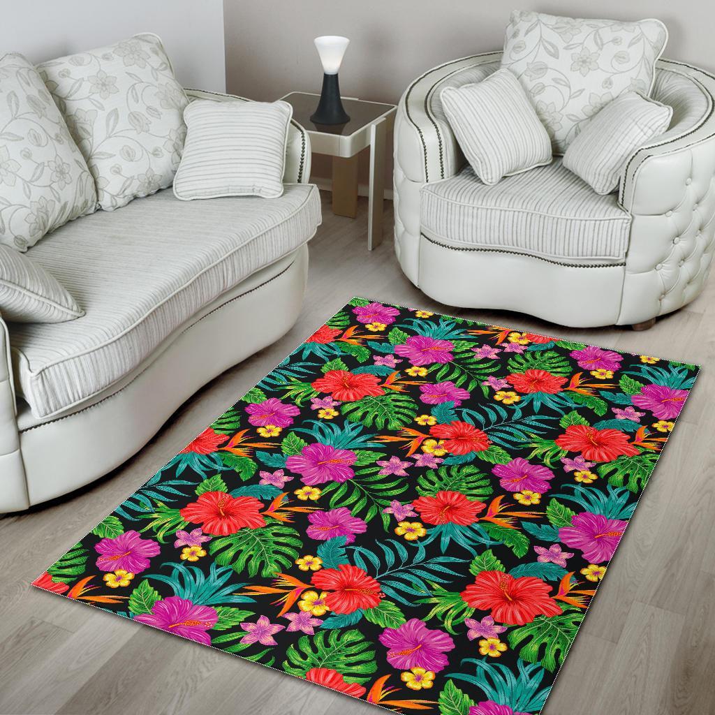 colorful hibiscus flowers pattern print area rug floor decor 7799