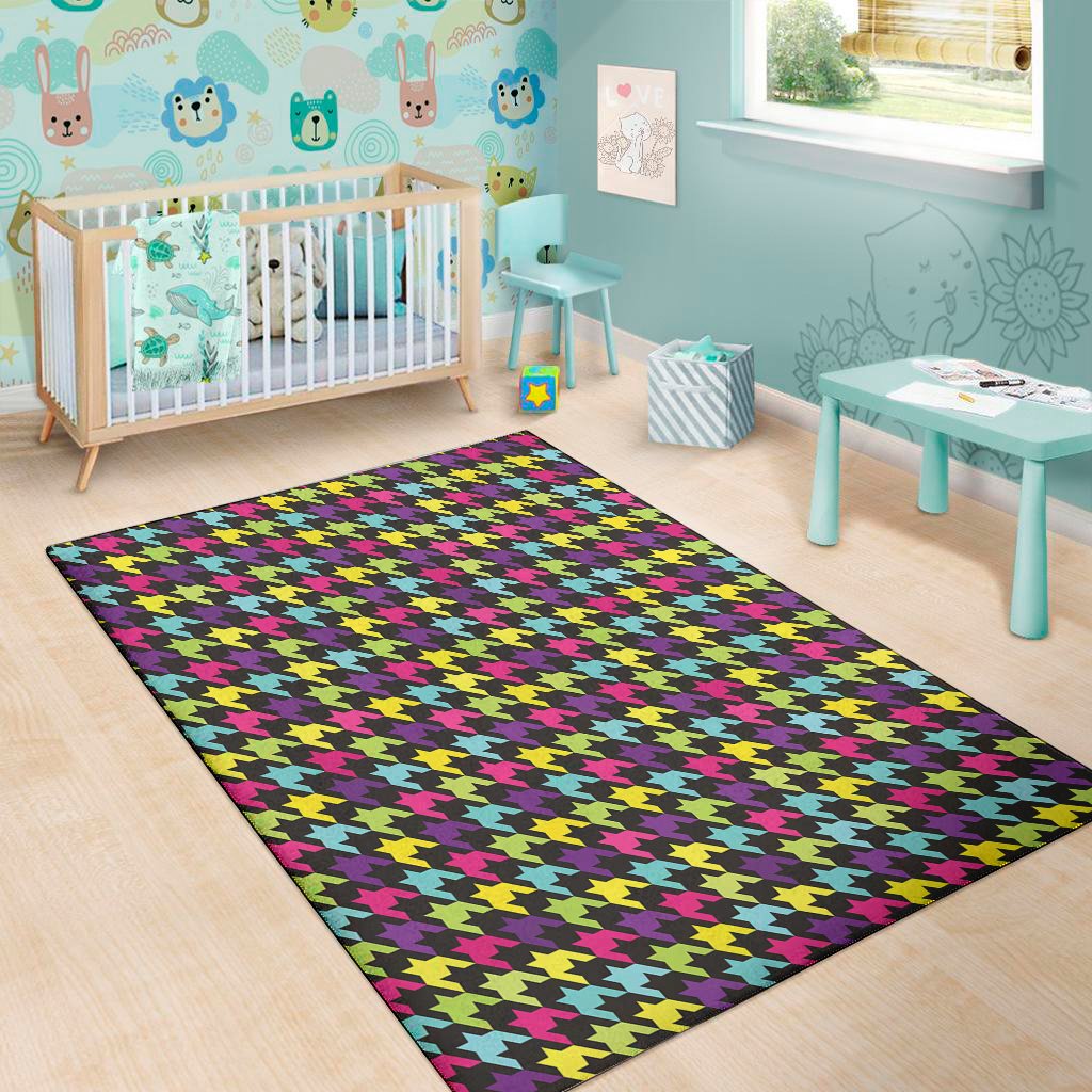 Colorful Houndstooth Pattern Print Area Rug Floor Decor colorful houndstooth pattern print area rug floor decor 4879