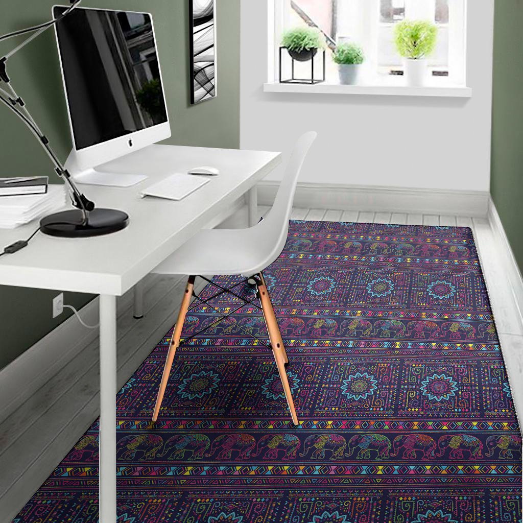 colorful indian elephant pattern print area rug floor decor 2110