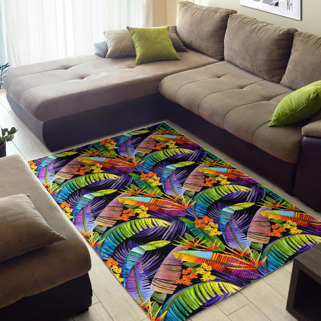 colorful leaves tropical pattern print area rug floor decor 1387