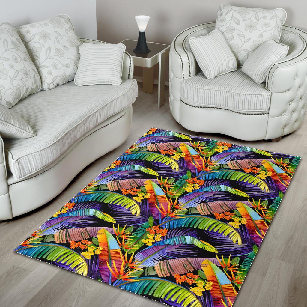colorful leaves tropical pattern print area rug floor decor 1915