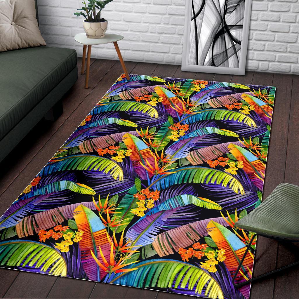 colorful leaves tropical pattern print area rug floor decor 6591