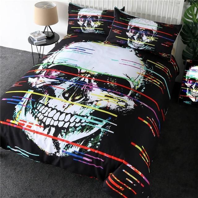 colorful lines skull duvet cover bedding set 3591