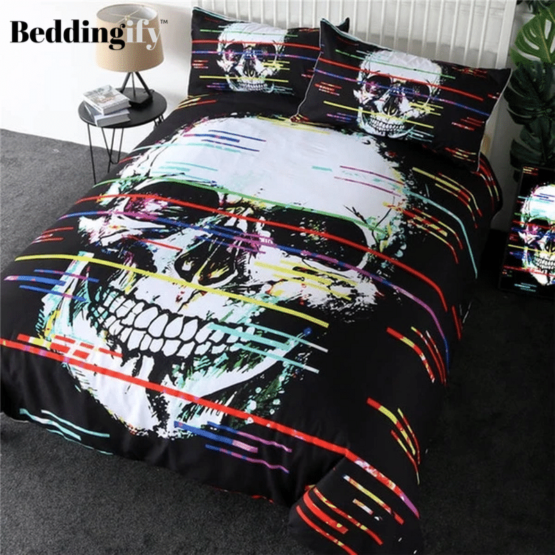 colorful lines skull duvet cover bedding set 8900