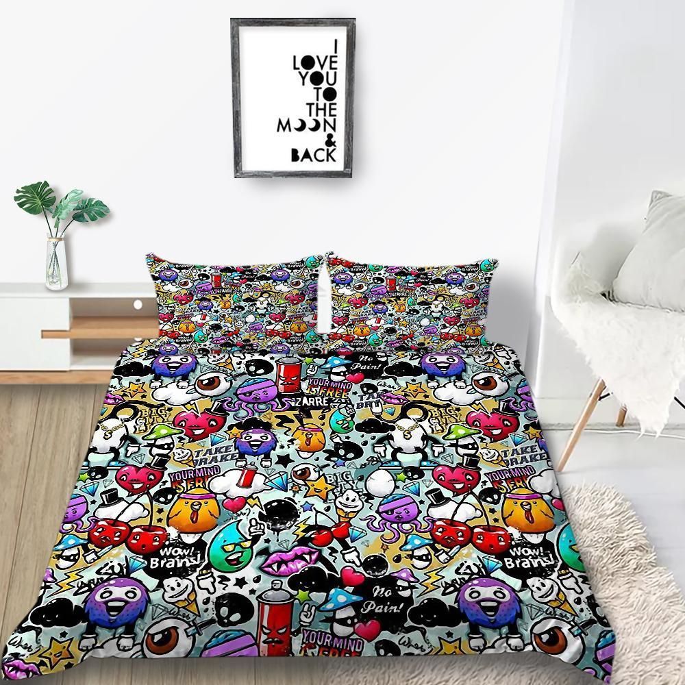 colorful little monsters printed bedding set bedroom decor 4265