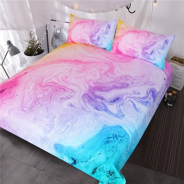 colorful marble liquid printed bedding set bedroom decor 5069