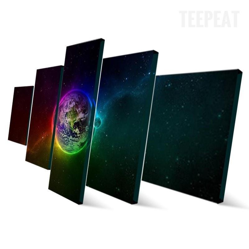 colorful outer space abstract 5 panel canvas art wall decor 1406