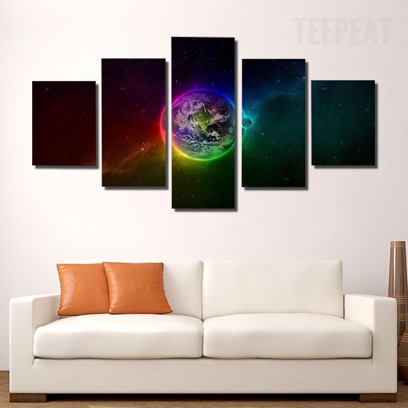 colorful outer space abstract 5 panel canvas art wall decor 7565