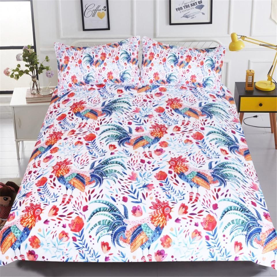 Colorful Rooster Floral Bedding Set Bedroom Decor colorful rooster floral bedding set bedroom decor 5828