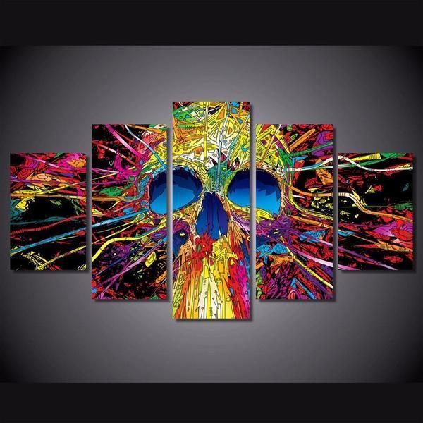 colorful skull abstract 5 panel canvas art wall decor 3584