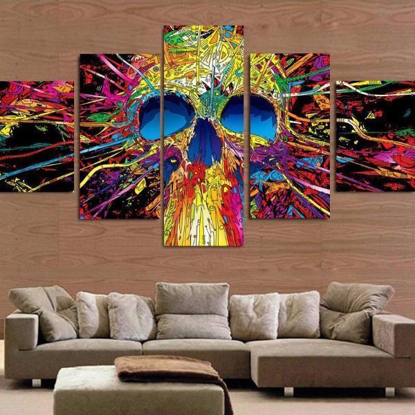 colorful skull abstract 5 panel canvas art wall decor 7576