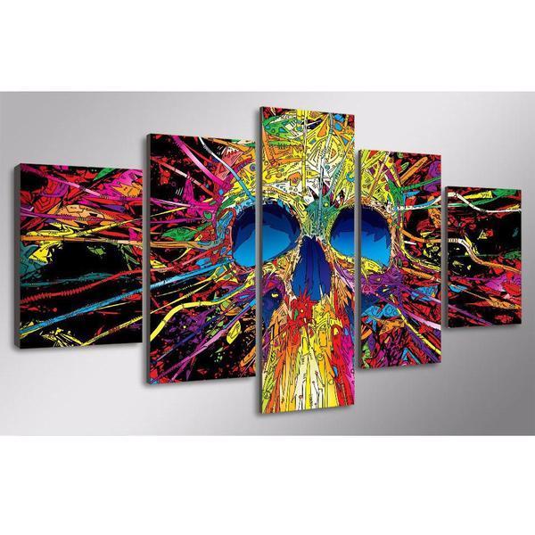 colorful skull abstract 5 panel canvas art wall decor 8556