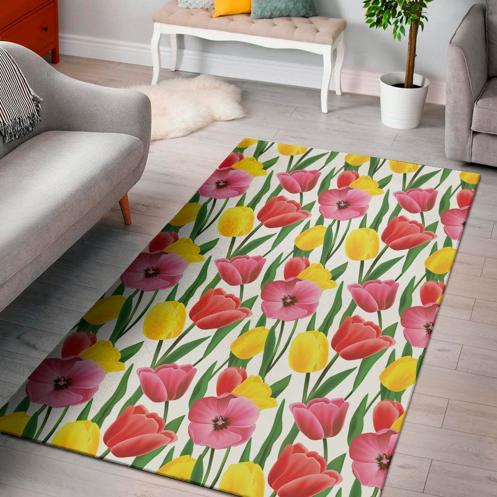 colorful tulip pattern print area rug floor decor 8749