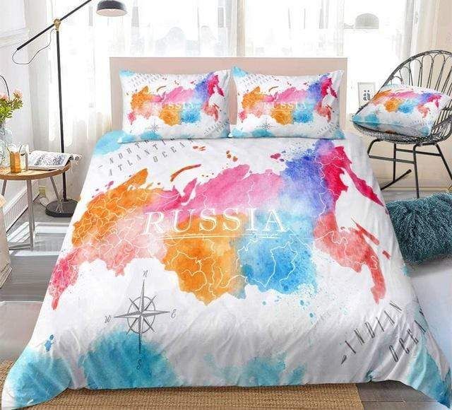 colorful watercolor abstract russia map white duvet cover bedding set 1729