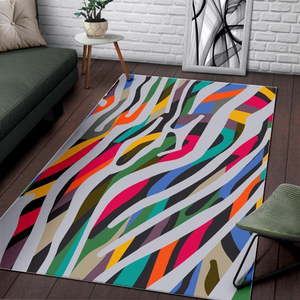 colorful zebra pattern print area rug floor decor 2791