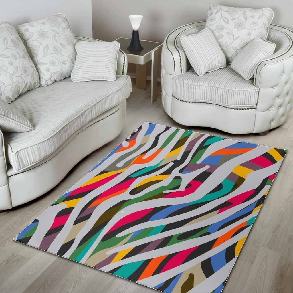 colorful zebra pattern print area rug floor decor 3256