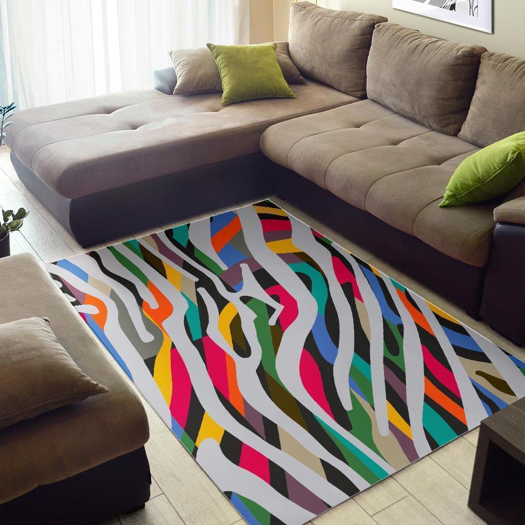 colorful zebra pattern print area rug floor decor 5159