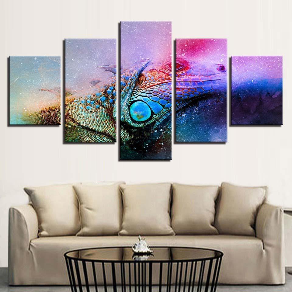 colour abstract lizard chameleon abstract animal 5 panel canvas art wall decor 2255