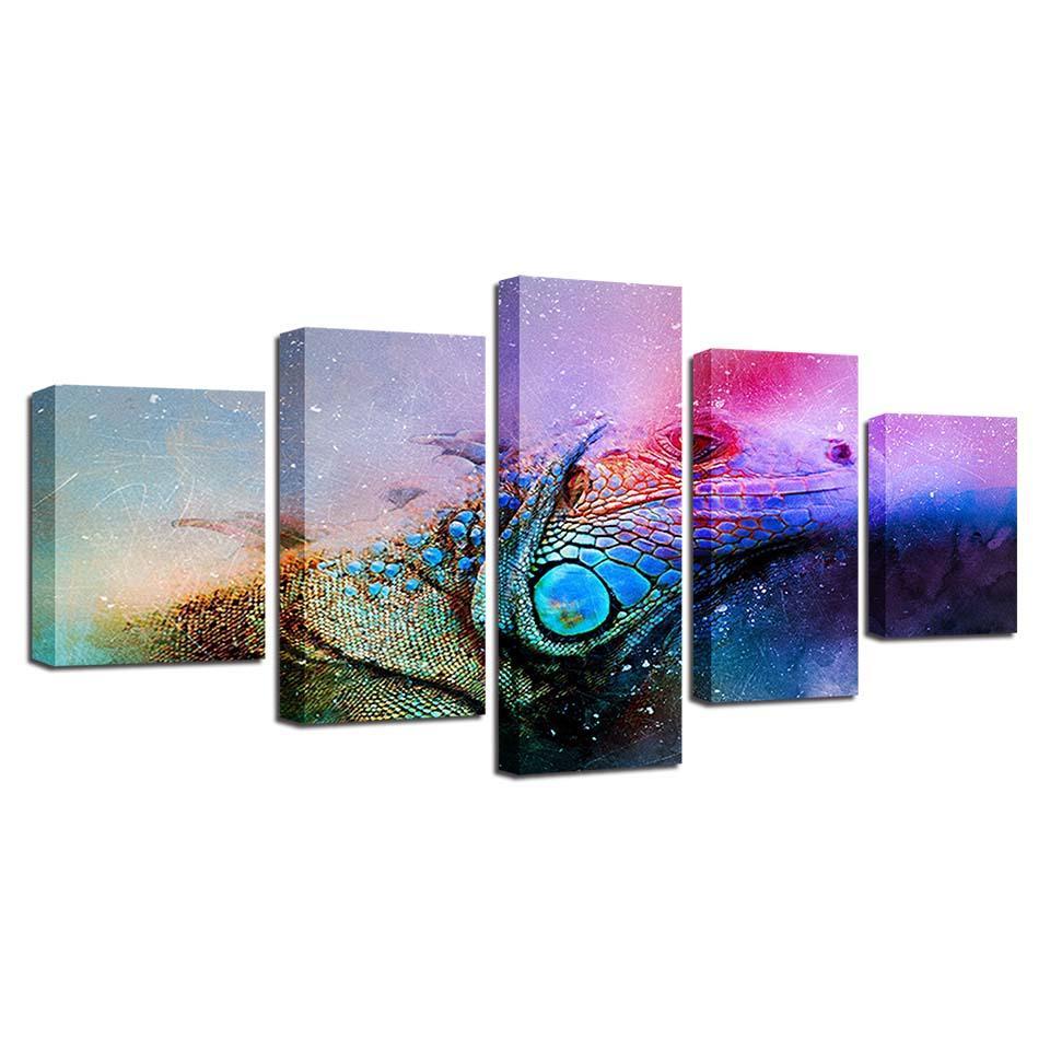 colour abstract lizard chameleon abstract animal 5 panel canvas art wall decor 2292