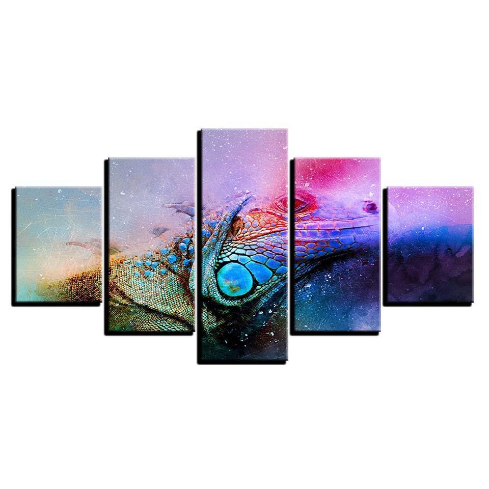 colour abstract lizard chameleon abstract animal 5 panel canvas art wall decor 5802