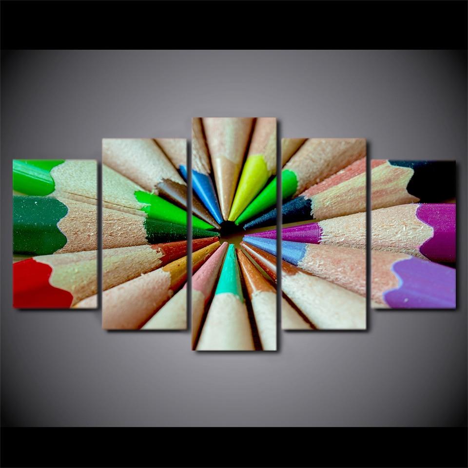 colour sharp pencil abstract 5 panel canvas art wall decor 4401